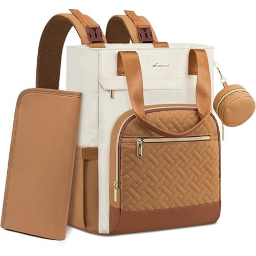 Diaper Bag Backpack, Large Capacity Portable Baby Bag with Foldable Diaper Changing Pad, Waterproof Baby Diaper Bags Gift for Mon Dad, Light Brown