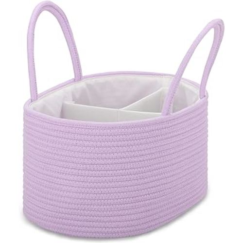 COMSE Large Diaper Caddy Organizer for Girl Boy, Baby Caddy, Car Diaper Caddy with Handles, Cotton Rope Diaper Basket, Gift Baskets Empty, Woven Basket, Purple
