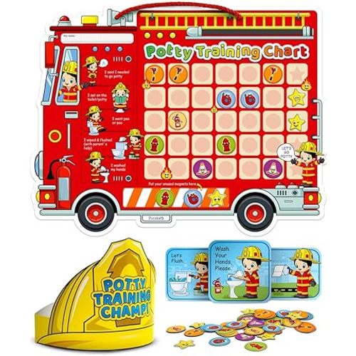 Potty Chart for Toddlers with Fireman Theme - Reusable Potty Training Chart with Rewards, Stickers, and Training Tools - Perfect for Toddler Potty Training