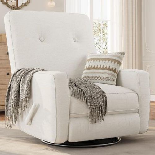 Swivel Glider Recliner Chair for Adults, 360¡ã Rocker Recliner with Footrest, Corduroy Upholstered Reclining Chair for Living Room, Bedroom, Beige