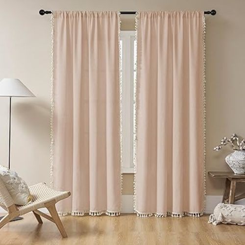 Joydeco Custom Boho Curtains 1 Panel, Boho Curtains for Bedroom Living Room, Super Soft Light Filtering Country Rustic Semi Sheer Farmhouse Curtains Rod Pocket (Custom, Pink)