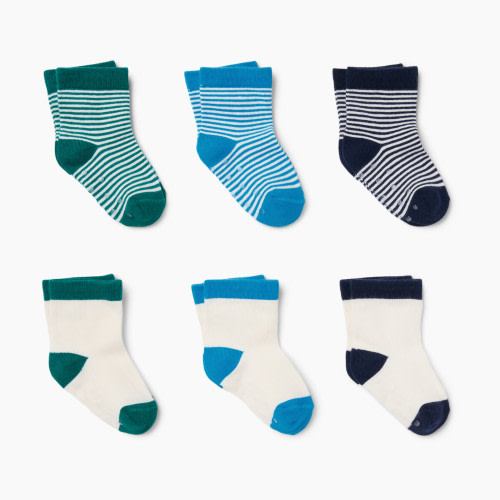 Small Story Crew Socks (6-Pack) - Green/Blue, 3-12 M