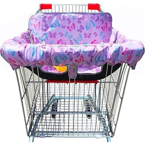 2-in-1 Shopping Cart and High Chair Cover-Grocery Cart Cover for Babies Toddlers Infants Resturant Highchair Cover-Padded Folds to Portable Pouch for Baby Boy Girl (Butterfly)