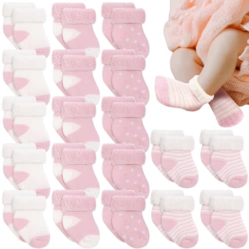 Janmercy 20 Pairs Preemie Socks Premature Newborn Baby Terry Bootie Warm Socks for Preemie Baby