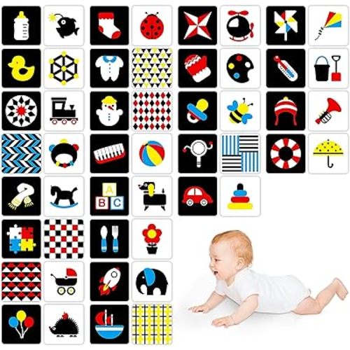 50 Pages Colorful Baby Visual Stimulus Flashcard, 25 PCS High Contrast Color-Coded Cards Educational Sensory Toys for Newborn Infant Gift (3-6 Months, 5.5” X 5.5”)