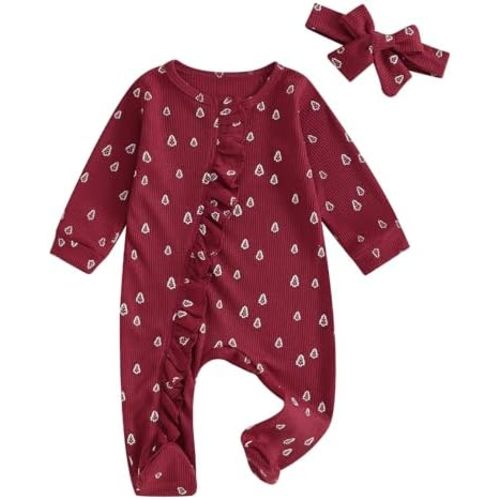 YINGISFITM Baby 3 6 Months Girl Clothes Newborn Onesie Ruffle Long Sleeve Ribbed Romper Jumpsuit One Piece Hospital Outfit