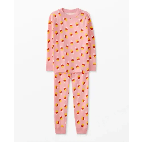 Kids Halloween Long John Pajama Set, Candy Corns on Pink - size 2