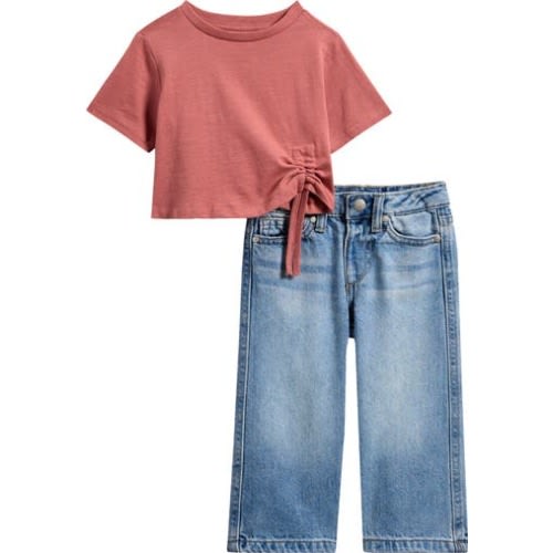 Ruched Cotton T-Shirt & Jeans Set