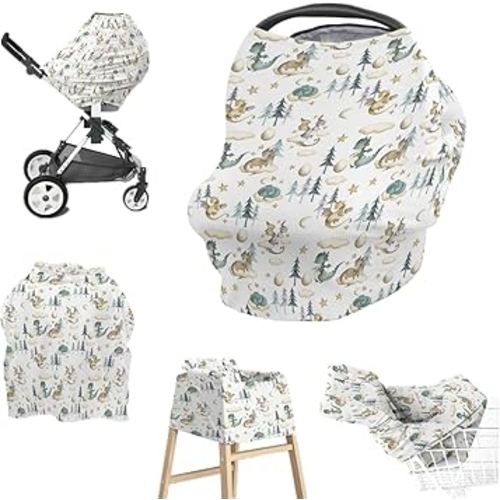 Baby Boy 5-in-1 Car Seat Cover Watercolor Dragon Tale, Multi-use Privacy Nursing Breastfeeding Cover, Carseat Canopy Carrier Newborn Infant Gift