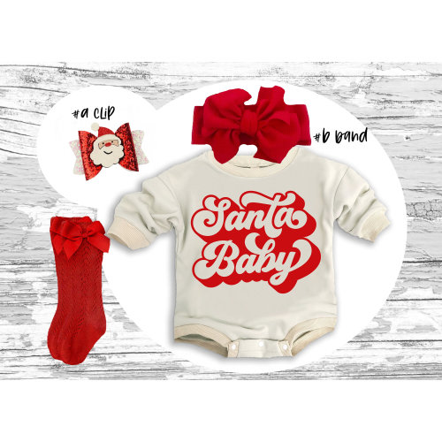 Christmas baby Outfit, Santa baby super soft cozy warm sweatsuit Christmas baby girl Retro Santa Christmas outfit,Santa baby retro Romper