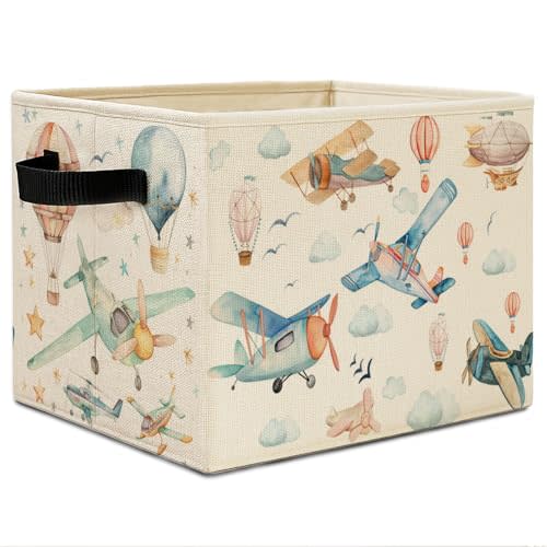 Elefeltclave Kids Airplane Nursery Storage Bins,Hot Air Balloon Airplane Collapsible Storage Basket Organizer for Toddler Kids Bedroom Playroom Bathroom Clothes Toys Books, Toybox for Boys Girls