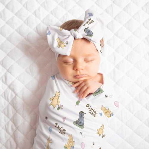 Classic Winnie The Pooh Personalized Baby Name Blanket,Classic Pooh Nursery,Custom Baby Swaddle Headband Set,Custom Blanket Baby Shower Gift