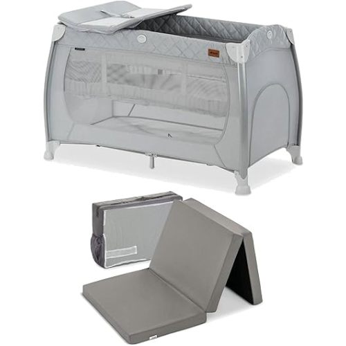 Hauck Play N Relax Center Foldable Travel Bed with Foldable Portable Foam Pad for Traveling, Kids, Snooze, Resting, and Indoor Spaces