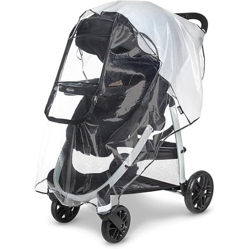 Graco Universal Deluxe Weather Shield with Zippered Window, Baby Rain Cover, Universal Size to fit Most Stollers, Waterproof, Windproof, Ventilation, Protection, Shade, Umbrella, Pram, Vinyl, Clear