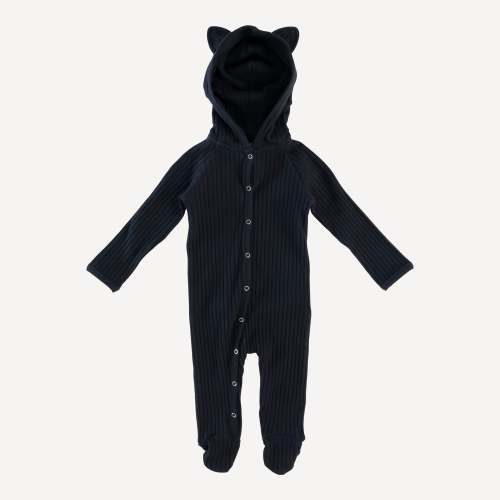 cat footie | black | organic cotton wide rib