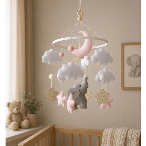 Elephant Baby Mobile Neutral Nursery Decor Crib Gift for Newborn