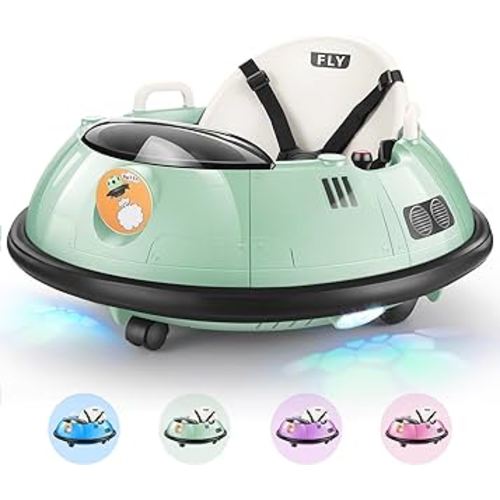 Hikole Baby Bumper Car with Remote Control, 12V Battery Powered Ride on Bumper Car for Toddler with 3 Speed, 360 Degree Spin, LED Lights, Safety Belt, Dual Joysticks, Green
