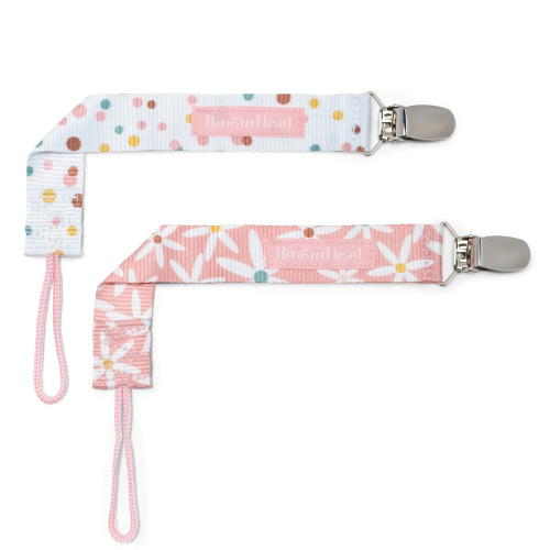 BooginHead Universal Pacifier Clips, Infant & Toddler Girls, Pink Daisies