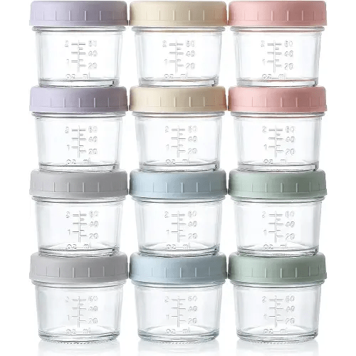 VITEVER 12Pack Glass Baby Food Storage Containers - 4 oz Baby Food Storage Jars With Lids, Baby Food Maker, Microwave, Dishwasher & Freezer Safe