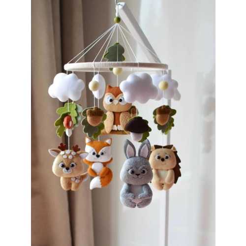 Mobile Crib Cheerful Animals Baby Room Accessory Mobile Nursery Felt Rabbit Sky Baby Mobile Hanging Star Neutral Mobile Child Rabbit Theme