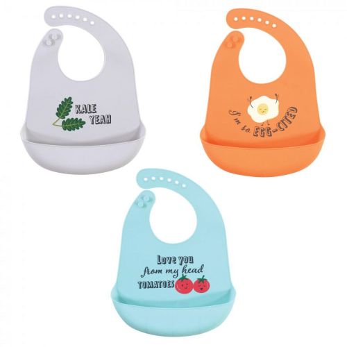 Hudson Baby Infant Boy Kale Yeah Silicone Baby Bibs, 3 Pieces
