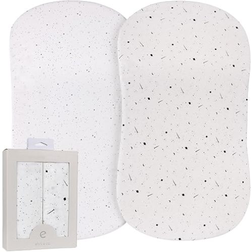 Ely’s & Co. Bassinet Sheets, Baby Boy/Girl Fitted Bassinet Mattress Sheet Set - 2 Pack, 100% Jersey Knit Cotton, fits Oval, Hourglass and Rectangle Mattress, Black and White Celestial, 32”x16”x3”