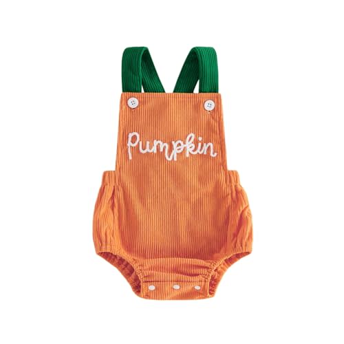 Newborn Baby Girl Boy Halloween Romper Sleeveless Backless Pumpkin Button Bodysuit Jumpsuit Fall Winter Outfits