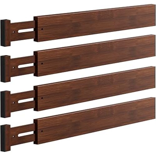 4 PCS Drawer Divider, 17"-22" Adjustable Bamboo Drawer Dividers Organizers, Expandable Separators for Kitchen, Clothes, Dressers, Home, Office, Mocha