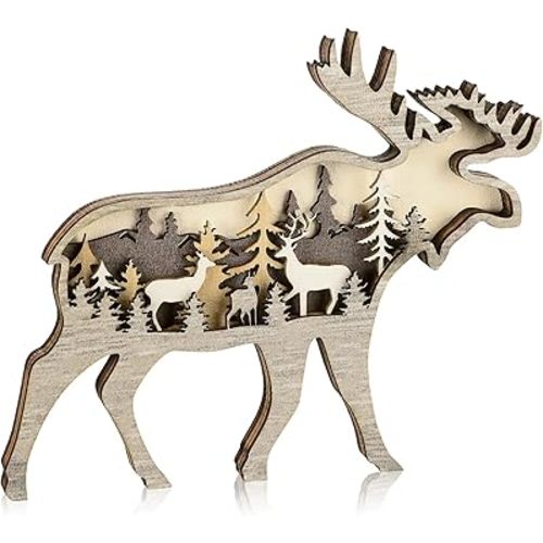 Honoson Forest Animal Rustic Wall Art Decor Wooden Farmhouse Wall Decoration Wooden Animal Decor Wood Forest and Mountain Ornaments for Cabin Bedroom Living Room Decor(Brown,Deer Style)
