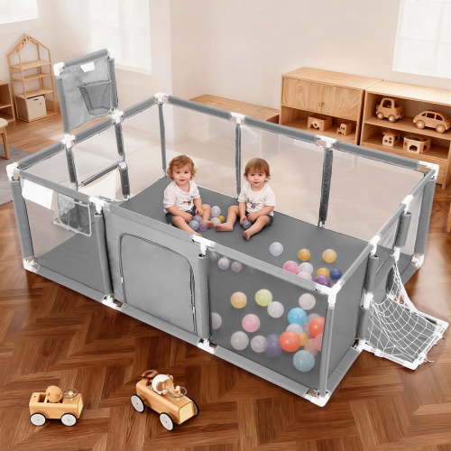 Corral Bebe Playard Plegable, Playpen Grande 71x48 Pulgadas, Área de Juegos Segura, Gemelos Centrales, Gris