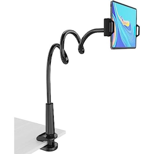 Tablet Stand Holder, Mount Holder Clip with Grip Flexible Long Arm Gooseneck Compatible with ipad iPhone/Nintendo Switch/Samsung Galaxy Tabs/Amazon Kindle Fire HD - Black
