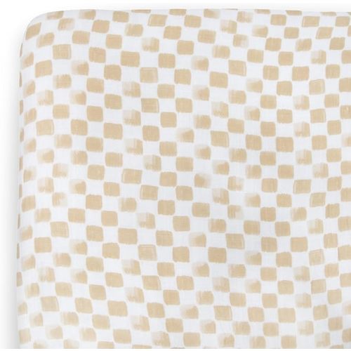 Little Unicorn Premium Crib Sheet | Breathable & Super-Soft Muslin Fabric (Tan Gingham)