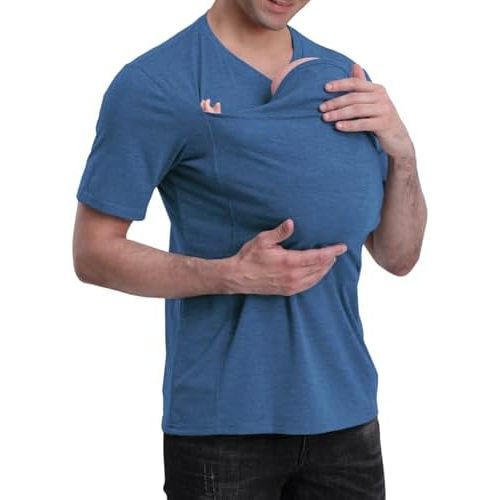Mens Baby Carrier Shirt, Kangaroo Shirt for Dad and Baby V Neck Short Sleeve Kangaroo T Shirt Baby Carrier Shirt for Dad