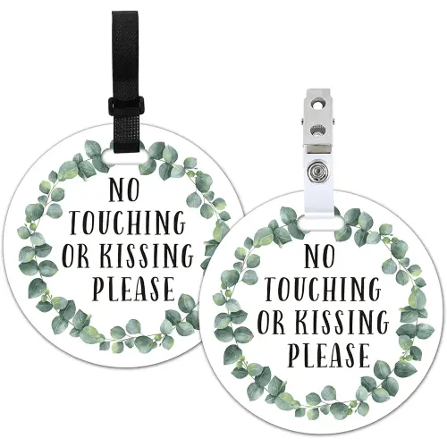 Do Not Touch Baby Signs-Stroller Tag, 2 Pack Greenery No Touching or Kissing Baby Sign, Stop No Touching Baby Car Seat Sign or Stroller Tag for Newborn Baby (5 Inches)