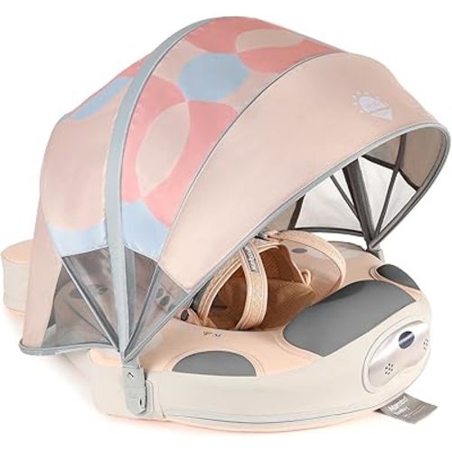 Mambobaby Float with Canopy UPF 50+ Sun Protection Pearl Foam Non-Inflatable Solid Baby Pool Float with Tail Mambo Float Swim Trainer Skin-Friendly Infant Swimming Ring