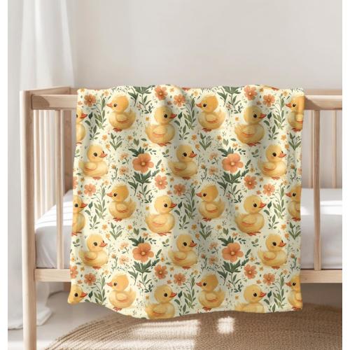 Cute Duck Blanket, Ducky Baby Decor, Soft Velveteen Plush or Sherpa Fleece Blanket, Baby Animal Nursery Yellow Duck Pillows & Throw Blankets