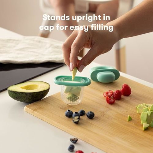 Frida Baby Push Pop Feeder, Baby Fruit Feeder, Baby Fruit Food Pacifier to Safely Introduce New Foods, Fresh + Frozen Food Silicone Feeder for Babies, BPA Free,Dishwasher Safe - 3ct tip - Vibrant Teal