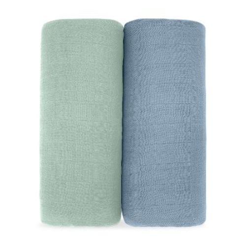 Muslin Swaddle Blankets Neutral Receiving Blanket For Boys And Girls By Comfy Cubs - Pack Of 2 - Pacific Blue And Fern