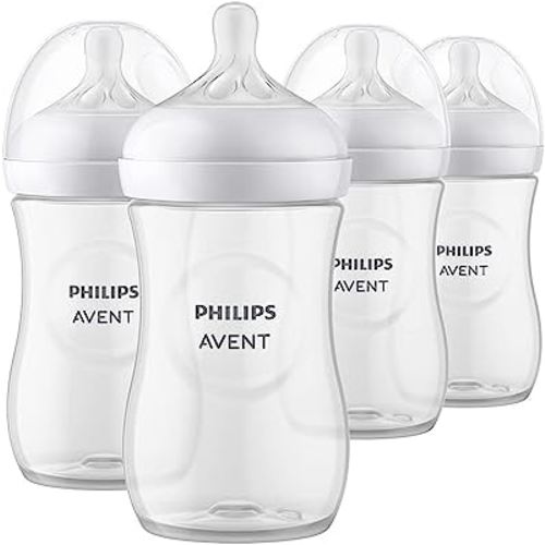 Philips Avent Natural Baby Bottle with Natural Response Nipple, Clear, 9oz, 4pk, SCY903/04