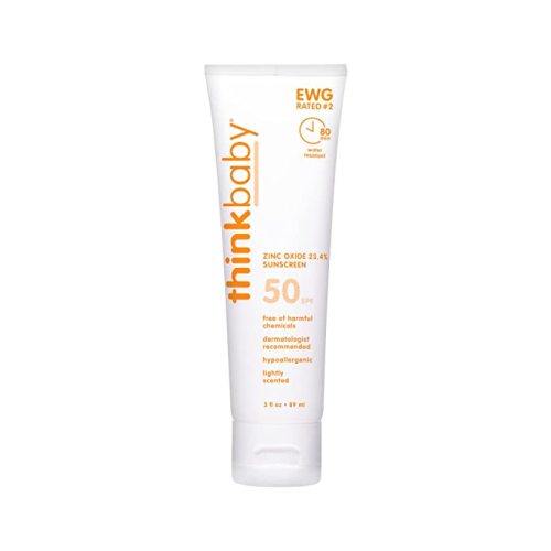 Thinkbaby SPF 50+ Baby Sunscreen – Safe, Natural Sunblock for Babies - Water Resistant Sun Cream – Broad Spectrum UVA/UVB Sun Protection – Vegan Mineral Sun Lotion, 3 Oz. - 3 Ounce (Pack of 1)