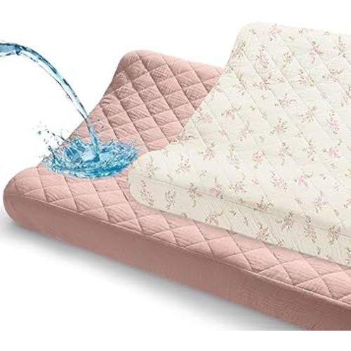 Unicorn Castle Waterproof Changing Pad Cover Muslin Changing Table Pad Cover 2 Pack Quilting for 32"x16" Baby Changing Pad Sheets Girls Boys,Pink Florals
