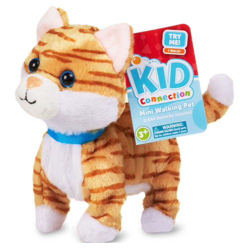 Kid Connection Miniature Electronic Walking Pet Orange Striped Cat 6in Toddler Plush Toy