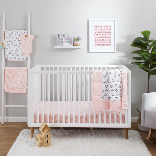 Little Star Nursery Baby Girl 3Pc Super Combed Natural Cotton Crib Bedding Set