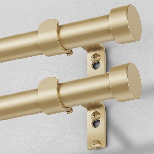 2 Pack Gold Curtain Rods for Windows 18 to 42 Inch(1.5-3.5 Feet),1" Diameter Drapery Rods with Modern Style End Cap Finials,Size:18''-42''