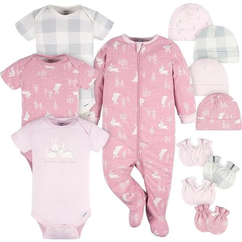 Gerber Baby Boys and Girls 12 Piece Layette Gift Set - 3-6 Months - Pink Bunny