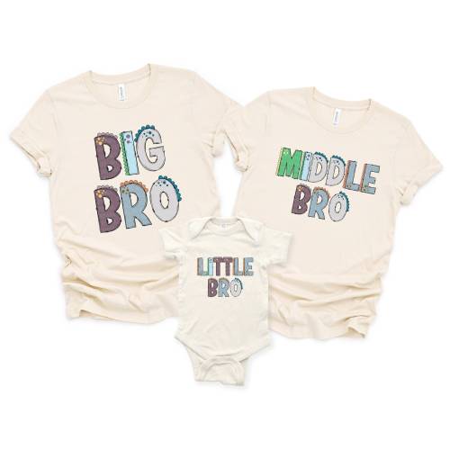 Big Bro Middle Bro Little Bro Dinosaur Shirt Cute Matching Sibling T-Shirt Baby Announcement Gifts Matching Brothers Shirt Big Brother Gift