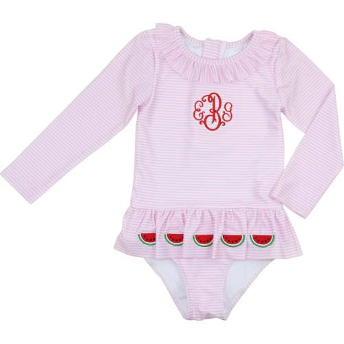 Pink Striped Applique Watermelon Lycra Rashguard Swimsuit – Cecil & Lou