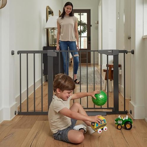 Cumbor 29.7-46" Baby Gate for Stairs, Mom's Choice Awards Winner-Auto Close Dog Gate for The House, Gifts for Mom, Easy Install Pressure Mounted Pet Gates for Doorways, Black