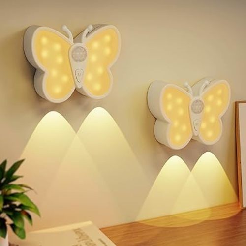 Motion Sensor LED Night Lights, Rechargeable Battery Operated Wall Light with 2 Color Mode 20-80LM Adjustable Brightness, Night Light for Kids, Bathroom, Hallway, Stairs, Bedroom, 2 Pack