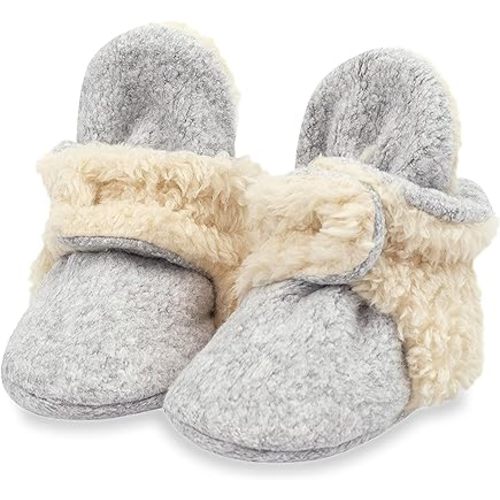 Zutano Unisex Fleece Baby Booties, Soft Sole and Non Slip | Stay On Slipper Socks for Infant/Toddler, Girls, Boys 3-24 Months - 3 Months Infant - Heather Gray Furry